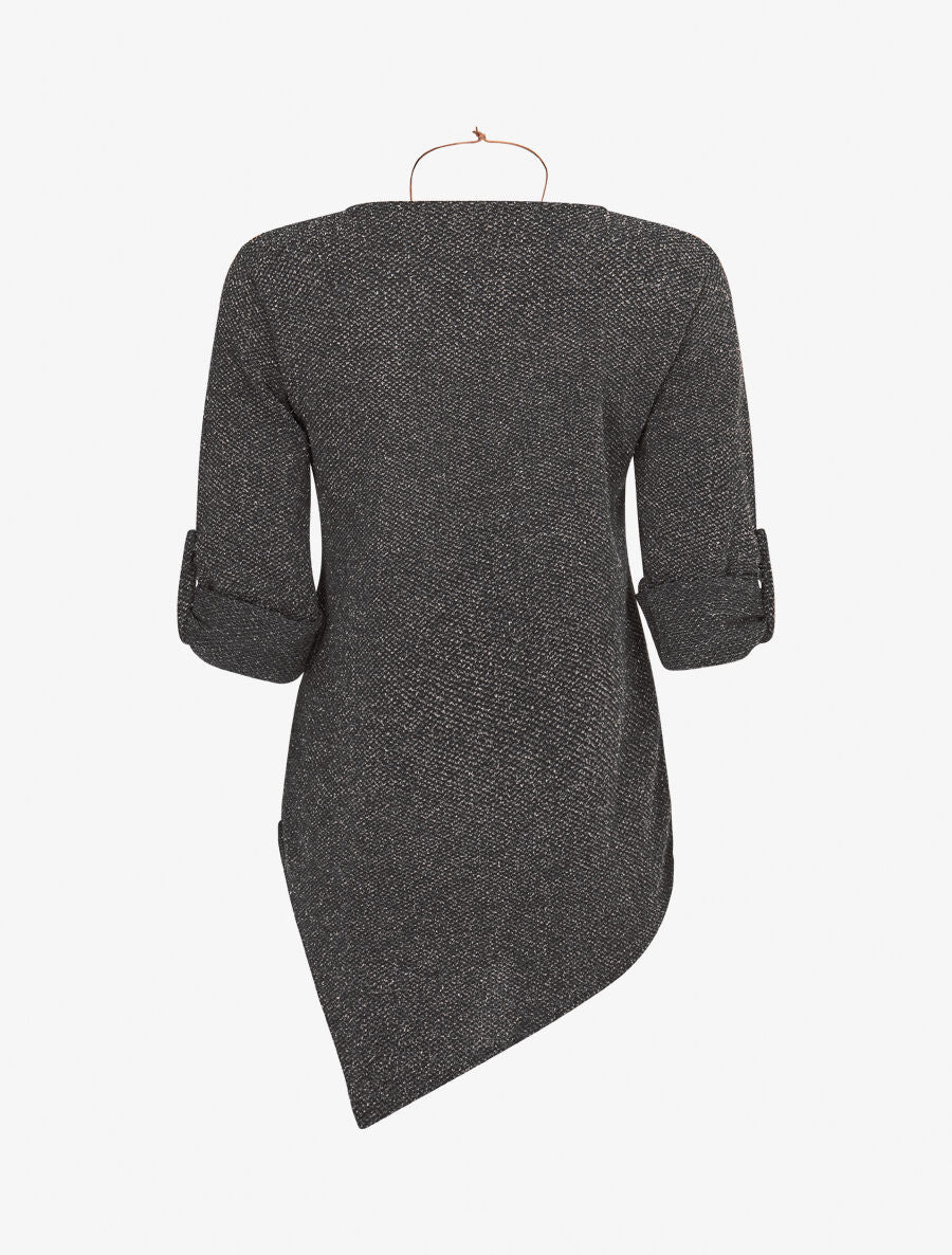 Pull long asymétrique et lamé - Noir - 2