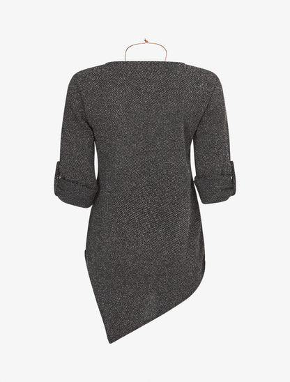 Pull long asymétrique et lamé - Noir - 2