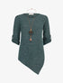 Pull long asymétrique et lamé - Vert sapin - 5