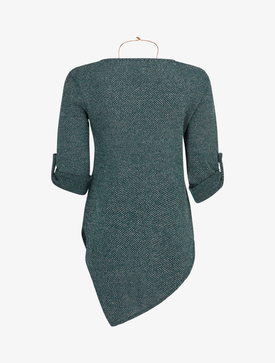 Pull long asymétrique et lamé - Vert sapin - 2
