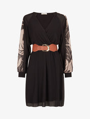Robe patineuse à manches imprimées - Noir - 1