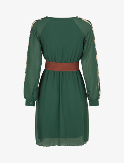 Robe patineuse à manches imprimées - Vert sapin - 2