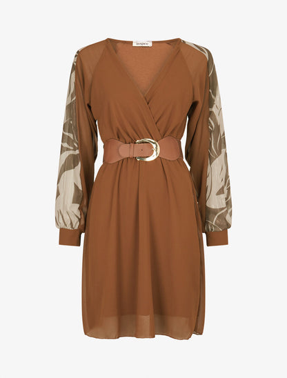 Robe patineuse à manches imprimées - Camel - 1