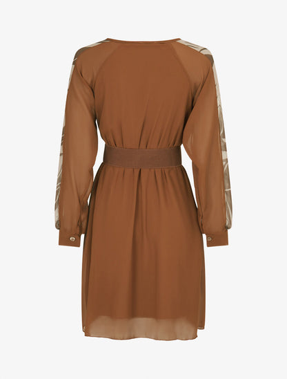 Robe patineuse à manches imprimées - Camel - 2