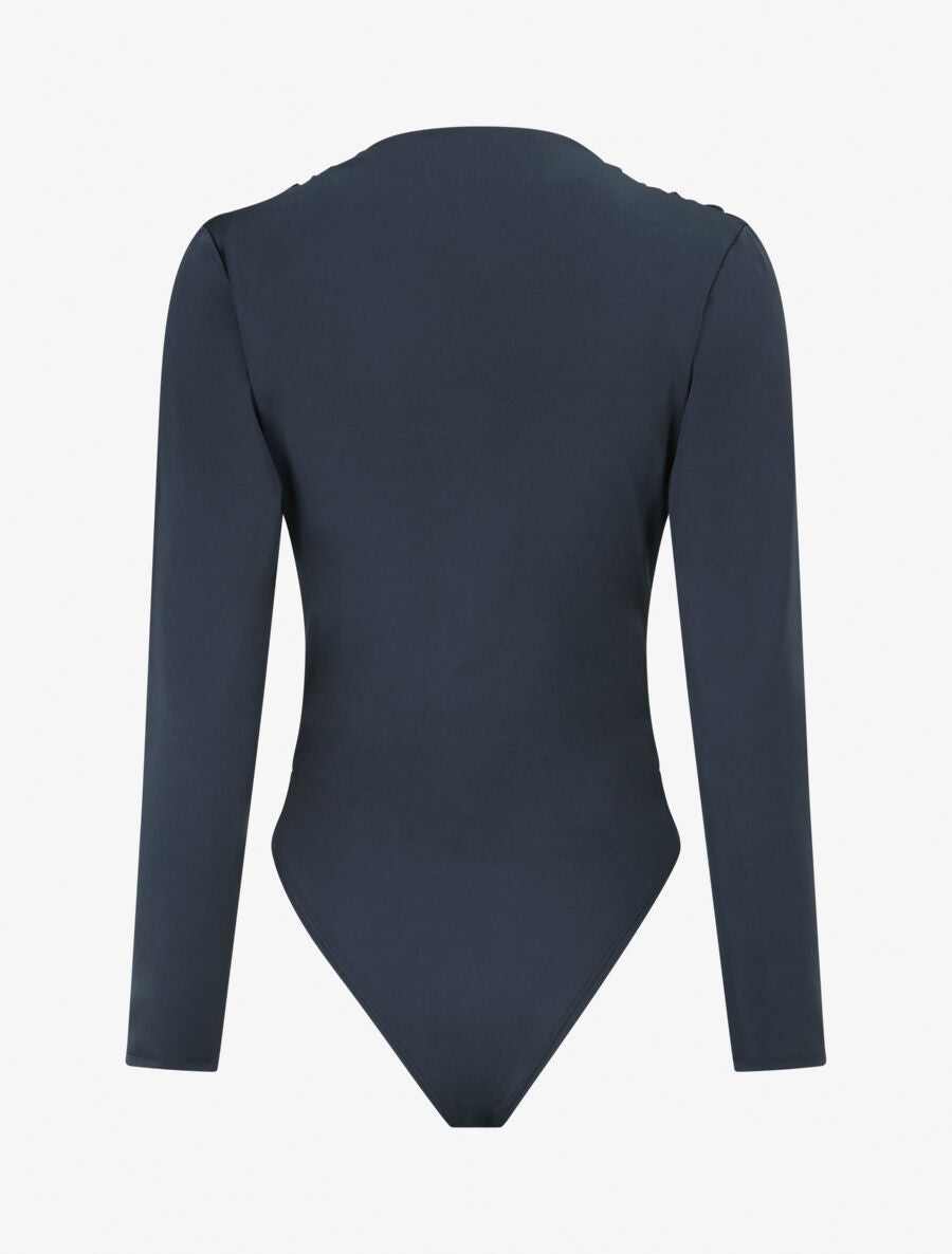 Body satiné col montant drapé - Marine - 2