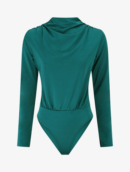 Body satiné col montant drapé - Vert sapin - 4