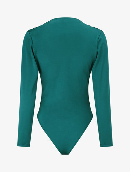 Body satiné col montant drapé - Vert sapin - 2