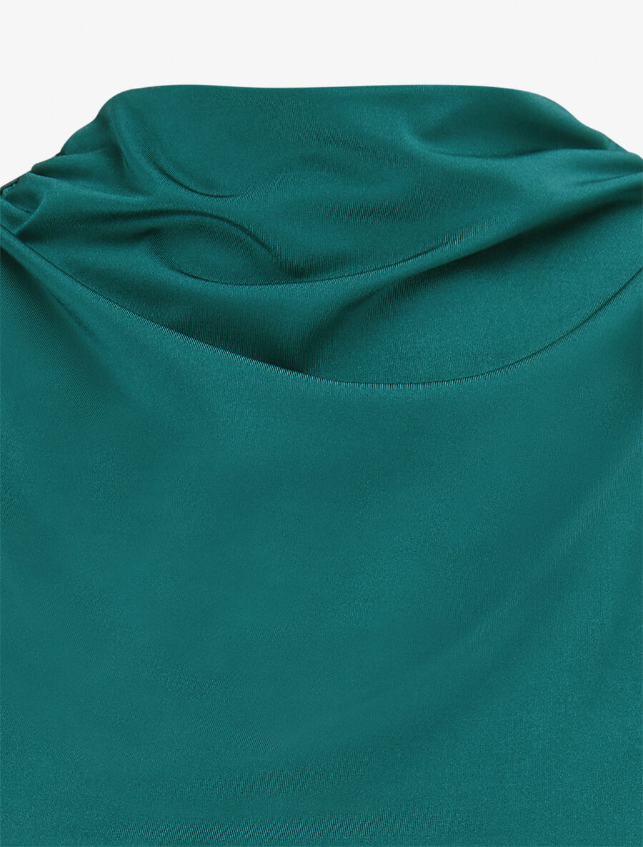 Body satiné col montant drapé - Vert sapin - 3