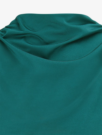 Body satiné col montant drapé - Vert sapin - 3