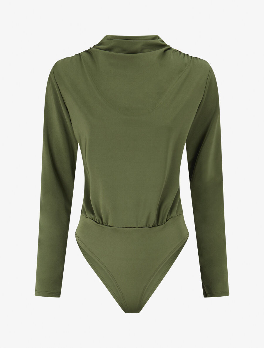 Body satiné col montant drapé - Kaki - 4