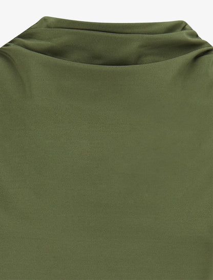 Body satiné col montant drapé - Kaki - 3