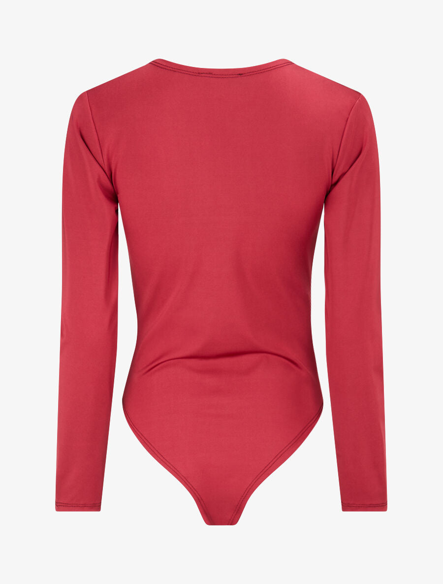 Body à détail dentelle et ventre plissé - Rouge cerise - 2