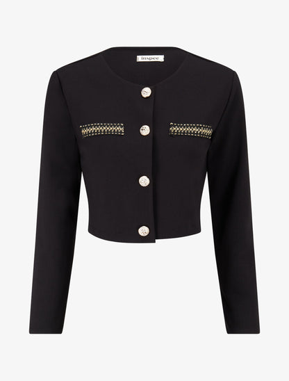 Veste courte empiécement brodé - Noir - 4