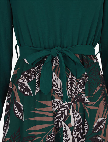 Robe patineuse à jupe imprimé tropical - Vert sapin - 3