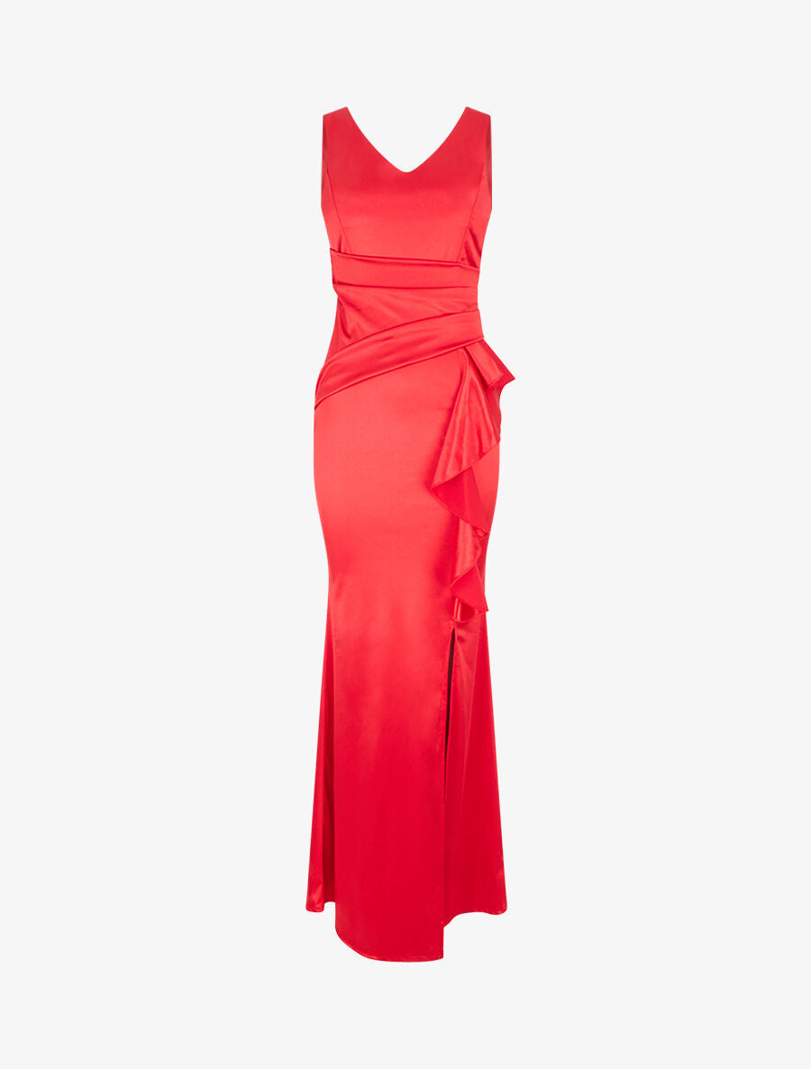 Robe de soirée à pans ondulé - Rouge - 1