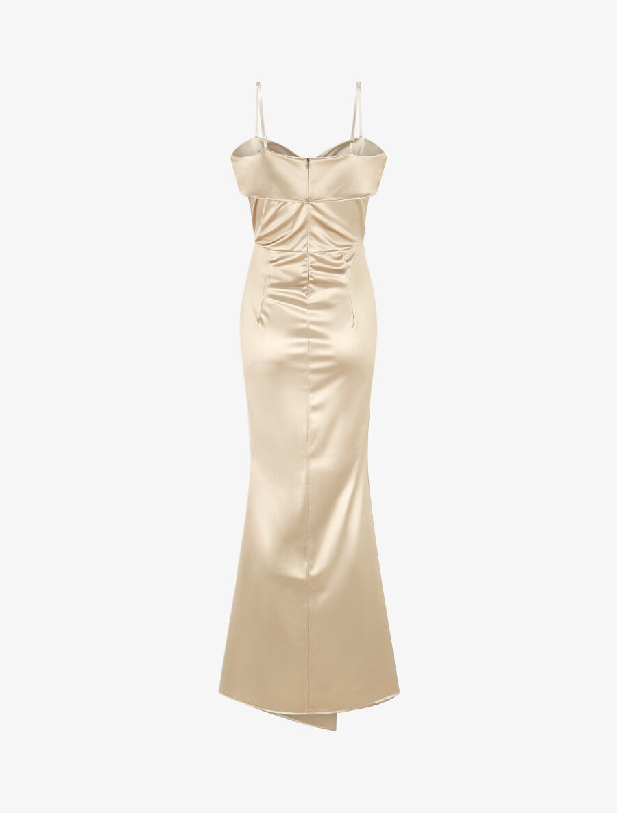 Robe longue fendue à col V - Or - 2