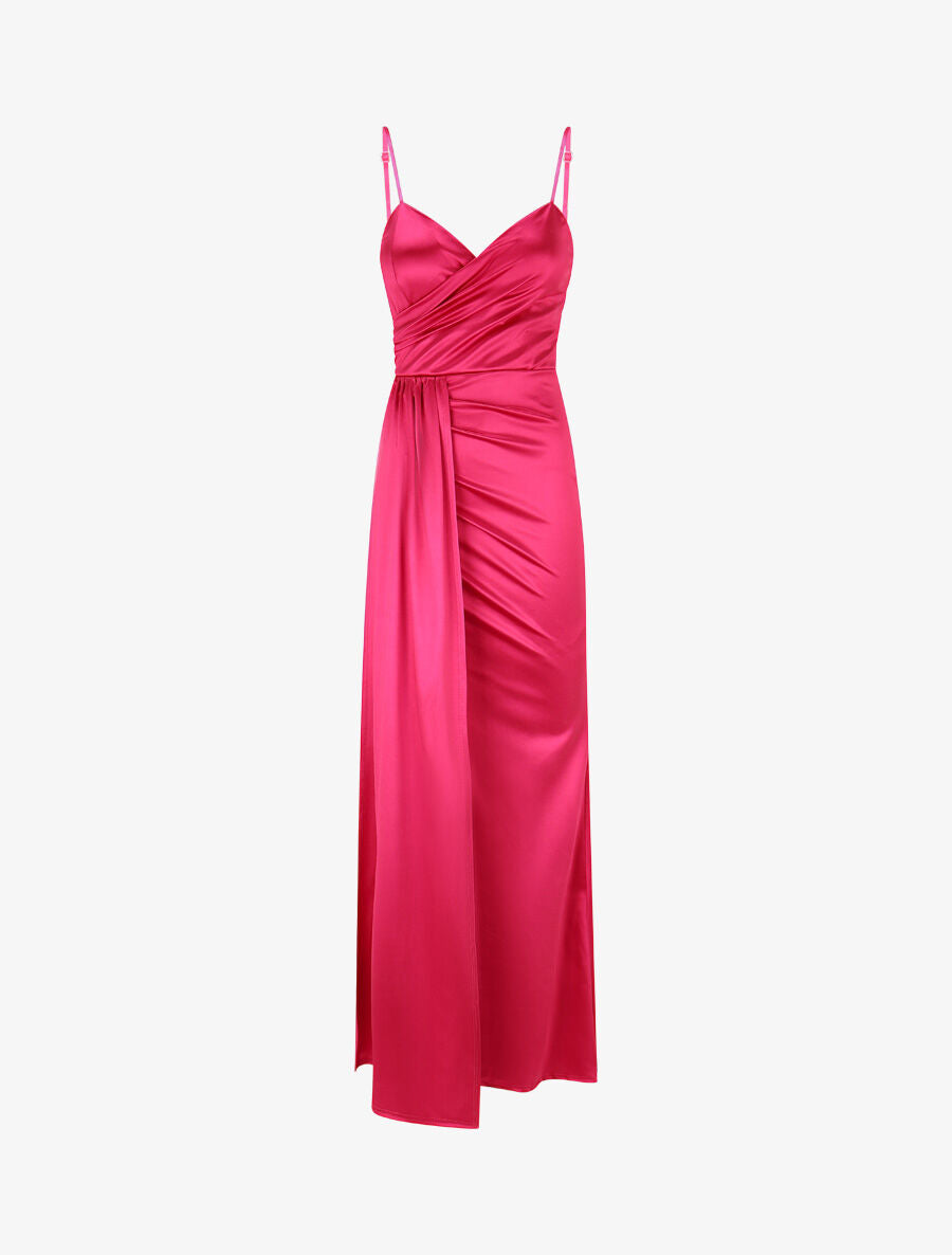 Robe longue fendue à fines bretelles - Fushia - 1