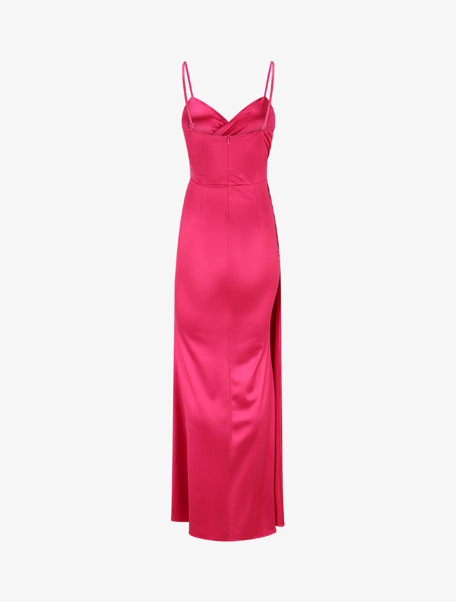 Robe longue fendue à fines bretelles - Fushia - 2