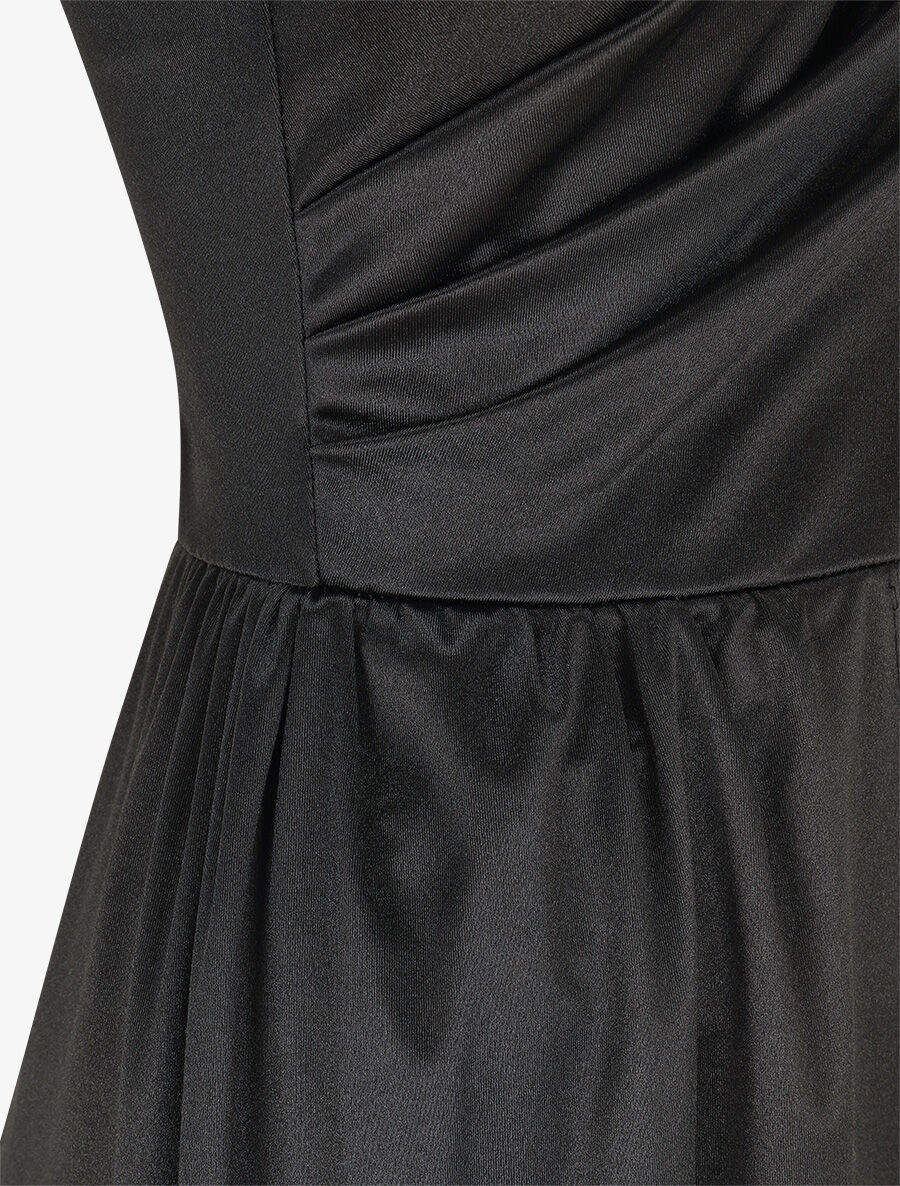 Robe longue unie fendue à une manche - Noir - 3