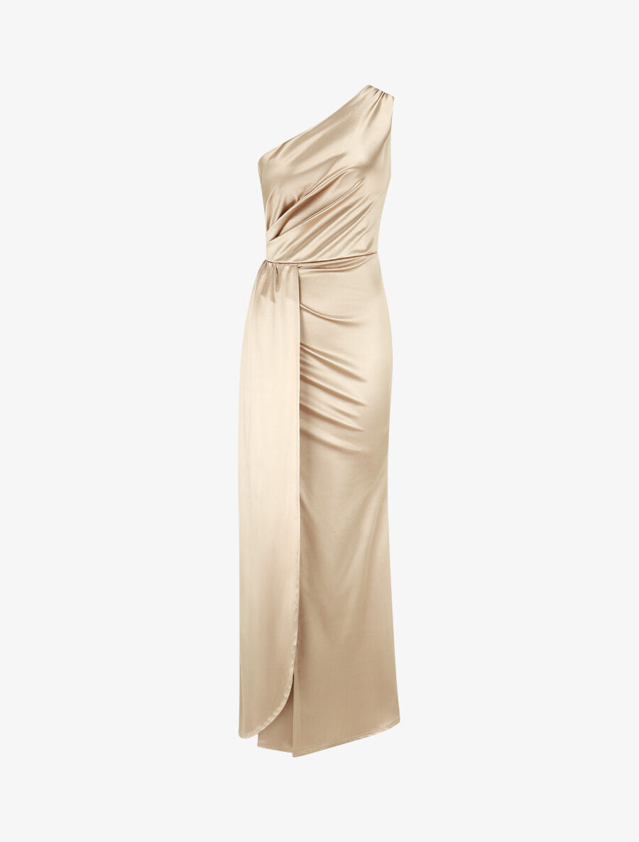 Robe longue unie fendue à une manche - Or - 1