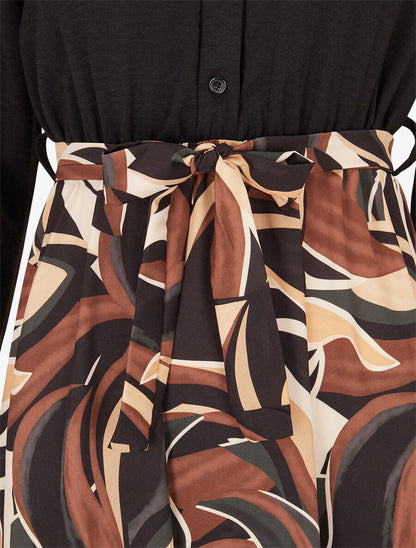 Robe imprimée à buste chemise - Noir - 3