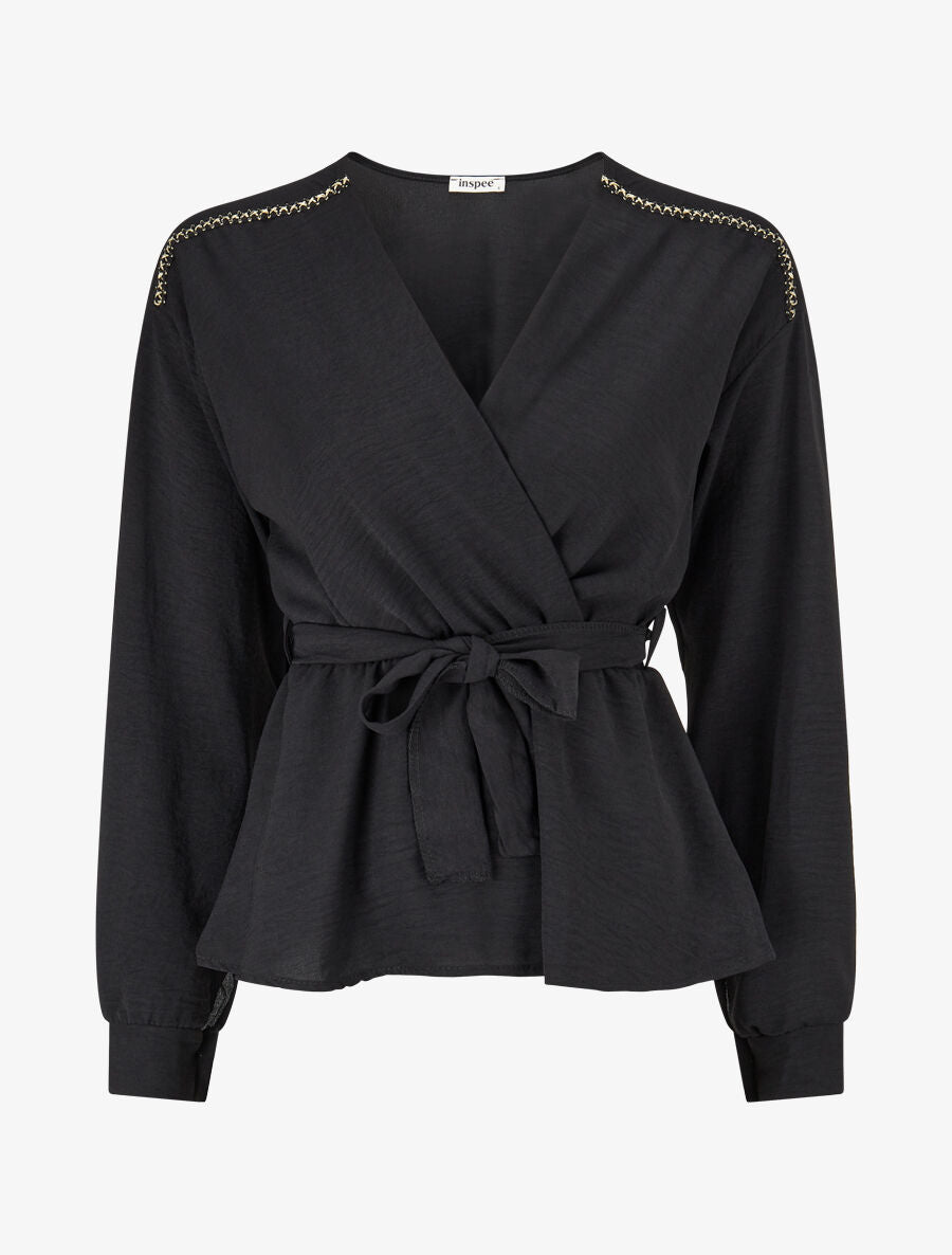 Top péplum à épaules brodées - Noir - 1
