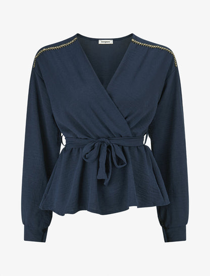 Top péplum à épaules brodées - Marine - 4