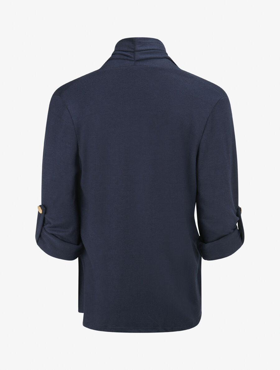 Gilet long uni à manches retroussables - Marine - 2