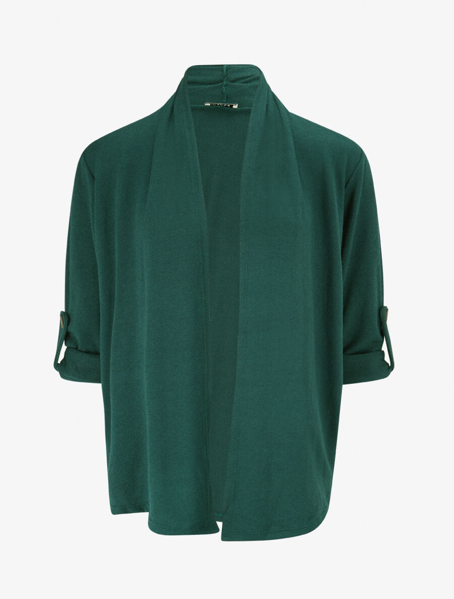 Gilet long uni à manches retroussables - Vert sapin - 1