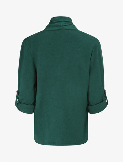 Gilet long uni à manches retroussables - Vert sapin - 2