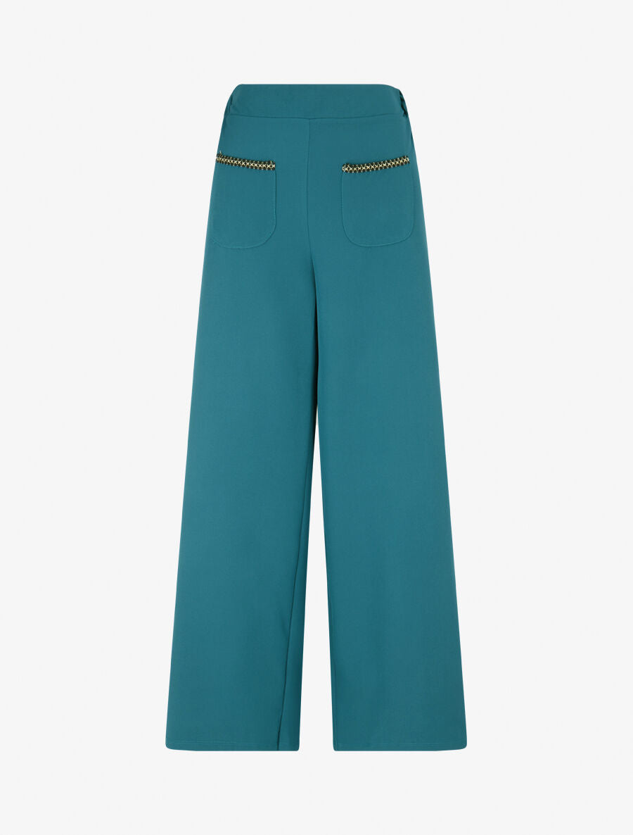 Pantalon droit à poches brodées - Bleu lagon - 4
