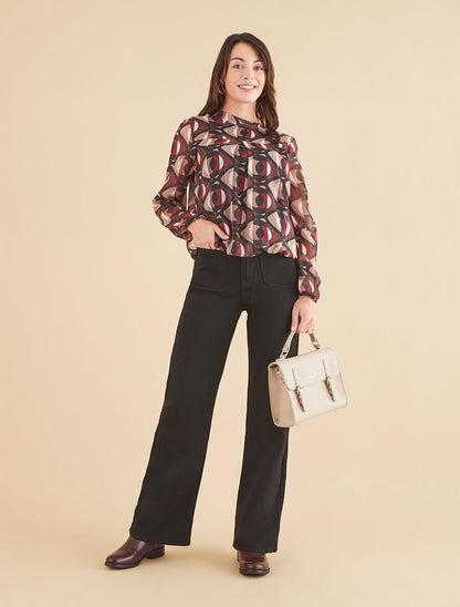 Blouse irisée et imprimé géométrique - Noir - 4
