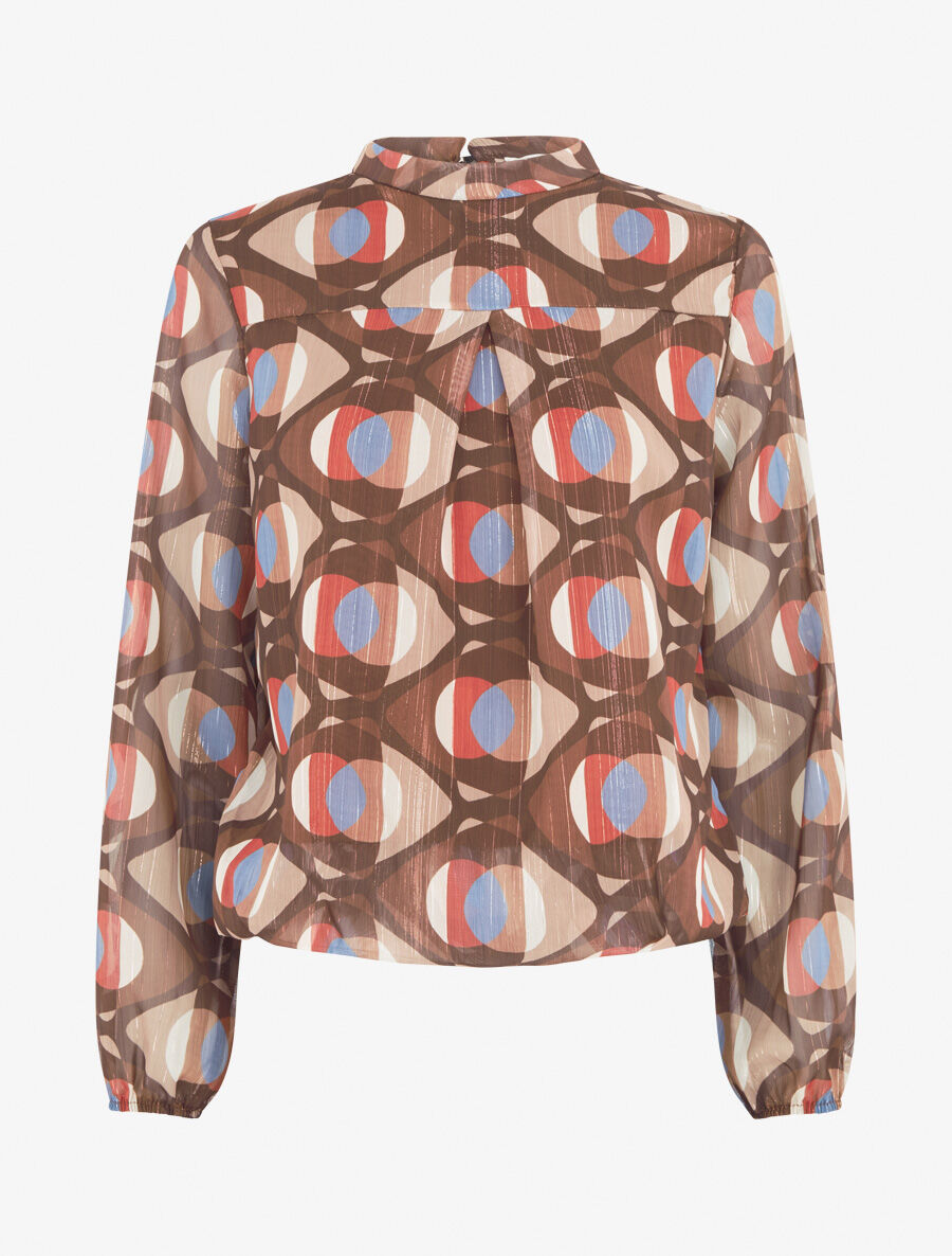 Blouse irisée et imprimé géométrique - Marron - 4