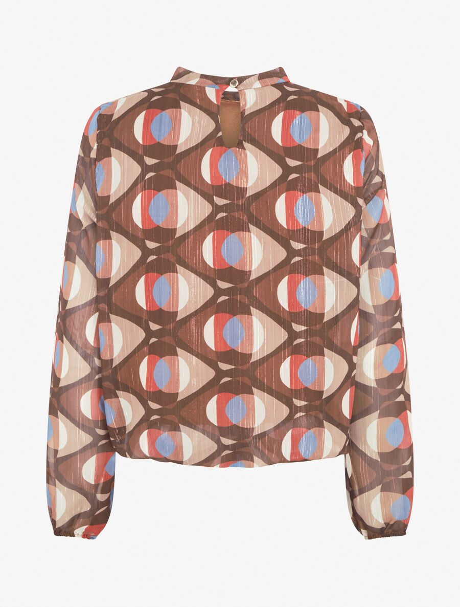 Blouse irisée et imprimé géométrique - Marron - 2