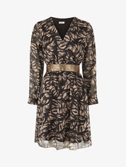 Robe fluide imprimé fleuri à taille stylisée - Noir - 1