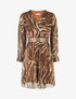 Robe fluide imprimé zébre à taille stylisée - Marron - 1