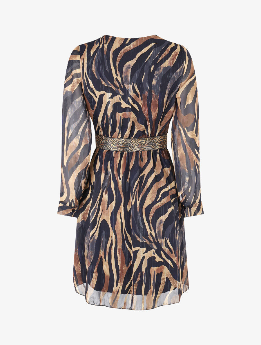 Robe fluide imprimé zébre à taille stylisée - Marine - 2