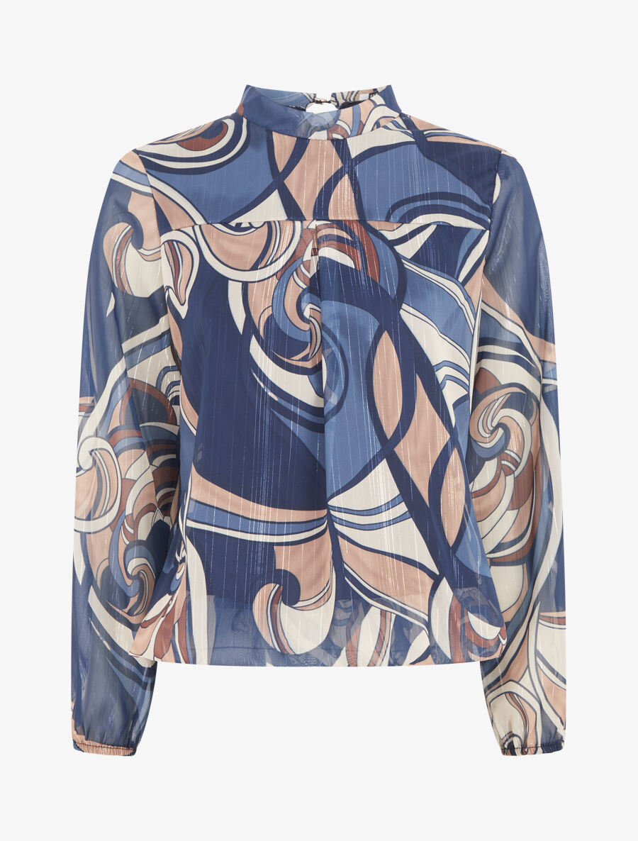 Blouse irisée et imprimé graphique - Marine - 1