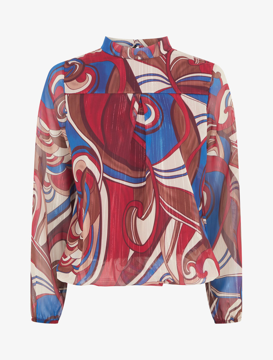 Blouse irisée et imprimé graphique - Lie de vin - 1