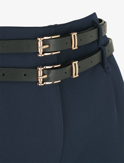 Pantalon wide leg à double ceintures - Marine - 3