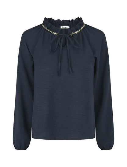 Blouse fluide unie à détail irisé - Marine - 1