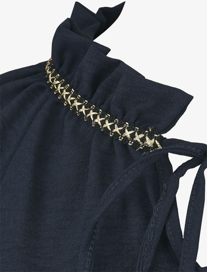 Blouse fluide unie à détail irisé - Marine - 3