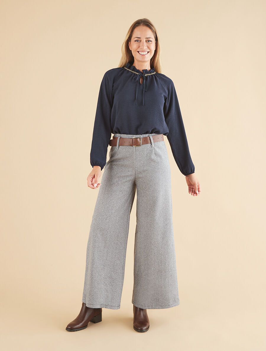 Blouse fluide unie à détail irisé - Marine - 4