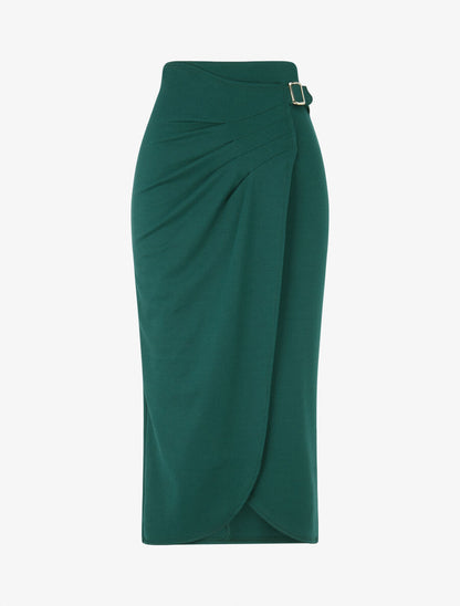 Jupe longue uni effet portefeuille - Vert - 1