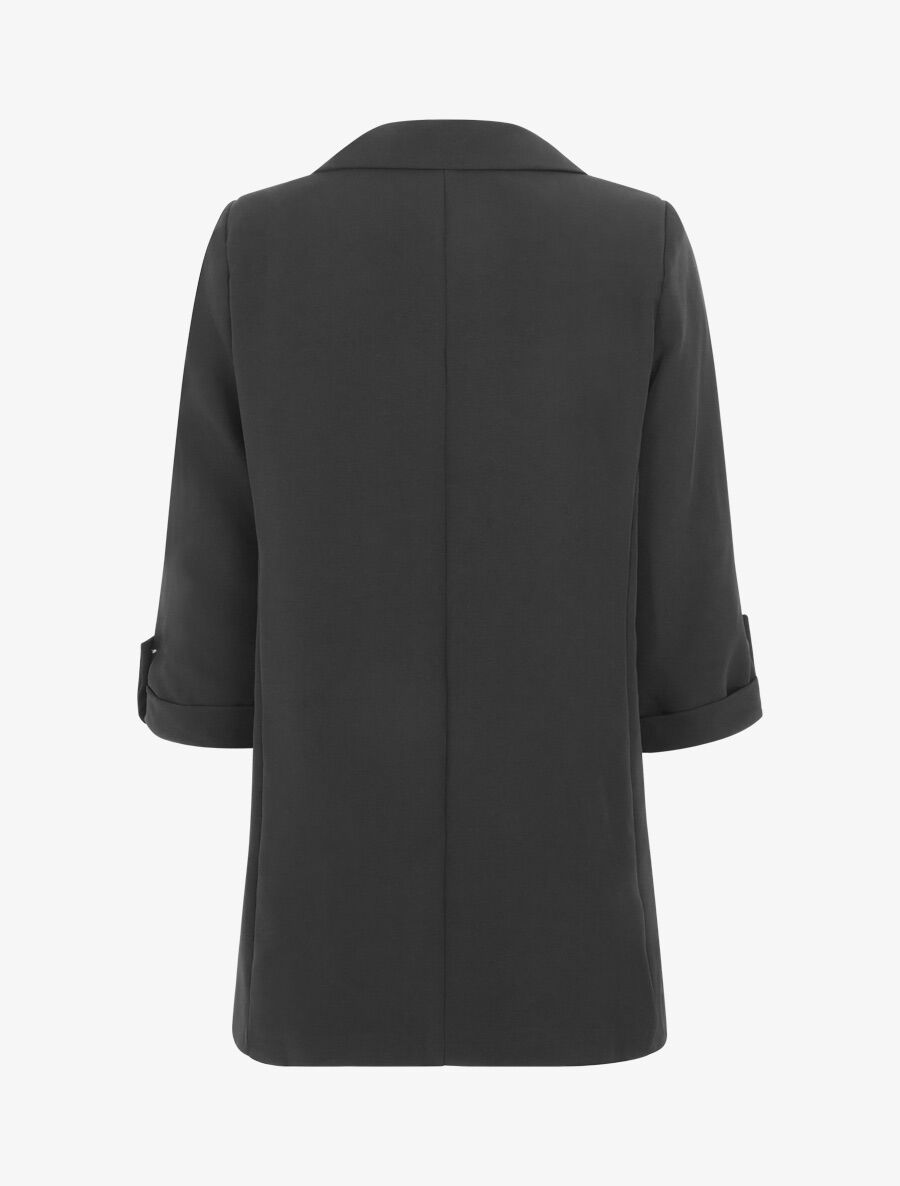 Blazer mi-long uni à manches retroussables - Noir - 2