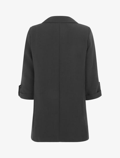 Blazer mi-long uni à manches retroussables - Noir - 2