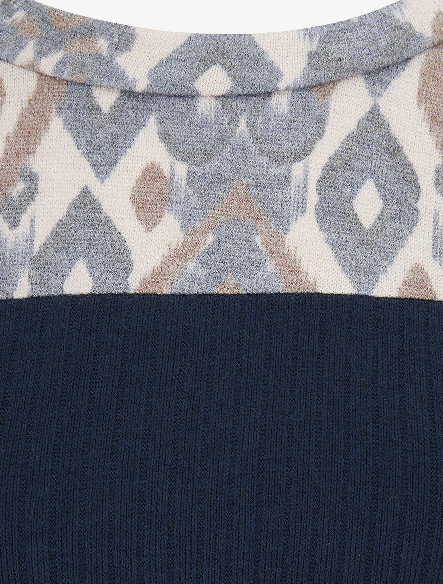 Pull côtelé à imprimé graphique et boutons décoratifs - Marine - 3