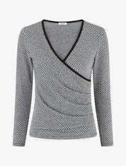Pull imprimé fantaisie à col cache-coeur - Noir - 1