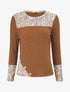 Pull côtelé à imprimé graphique et boutons décoratifs - Camel - 1