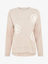 Pull fin uni à fleurs brodées - Beige - 1